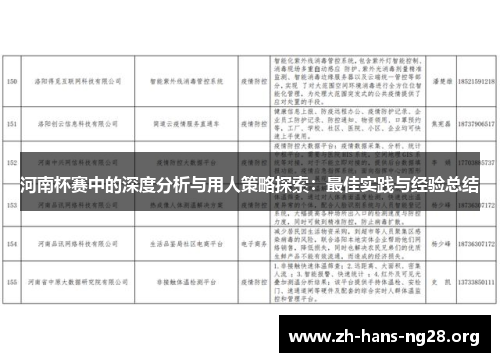 河南杯赛中的深度分析与用人策略探索：最佳实践与经验总结